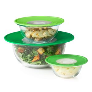 oxo good grips 3 piece reusable silicone lid and splatter guard set, green, (s, m, & l - 3 piece set)
