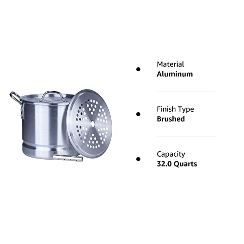 ARC 32 Quart Aluminum Tamale Steamer Pot, Crab Seafood Stock Pot w/Steamer Rack and Tube, Great for Water Bath Canning Pot, Rivet Handle, 8 Gal