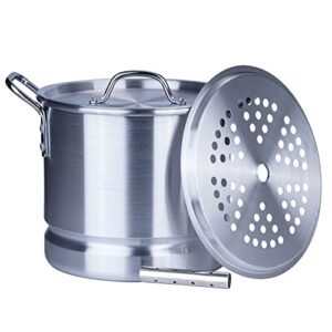 arc 32 quart aluminum tamale steamer pot, crab seafood stock pot w/steamer rack and tube, great for water bath canning pot, rivet handle, 8 gal