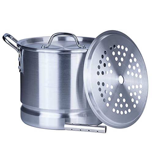 ARC 32 Quart Aluminum Tamale Steamer Pot, Crab Seafood Stock Pot w/Steamer Rack and Tube, Great for Water Bath Canning Pot, Rivet Handle, 8 Gal