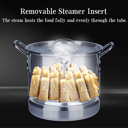 ARC 32 Quart Aluminum Tamale Steamer Pot, Crab Seafood Stock Pot w/Steamer Rack and Tube, Great for Water Bath Canning Pot, Rivet Handle, 8 Gal