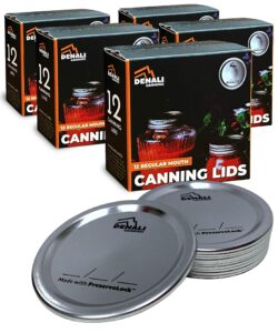 denali canning lids | 24-month seals with preservelock | fits standard mason jars | a usa company (regular mouth, 5 packs)