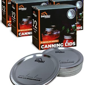 Denali Canning Lids | 24-Month Seals with PreserveLock | Fits standard Mason Jars | a USA Company (Regular Mouth, 5 Packs)