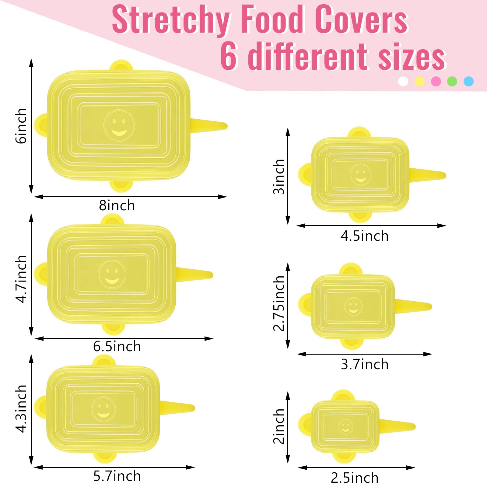 30 Pieces Silicone Stretch Lids Rectangle Reusable Silicone Lids Microwave Cover for Food Storage 6 Different Sizes for Square and Rectangle Containers Microwave Freezer Dishwasher Safe