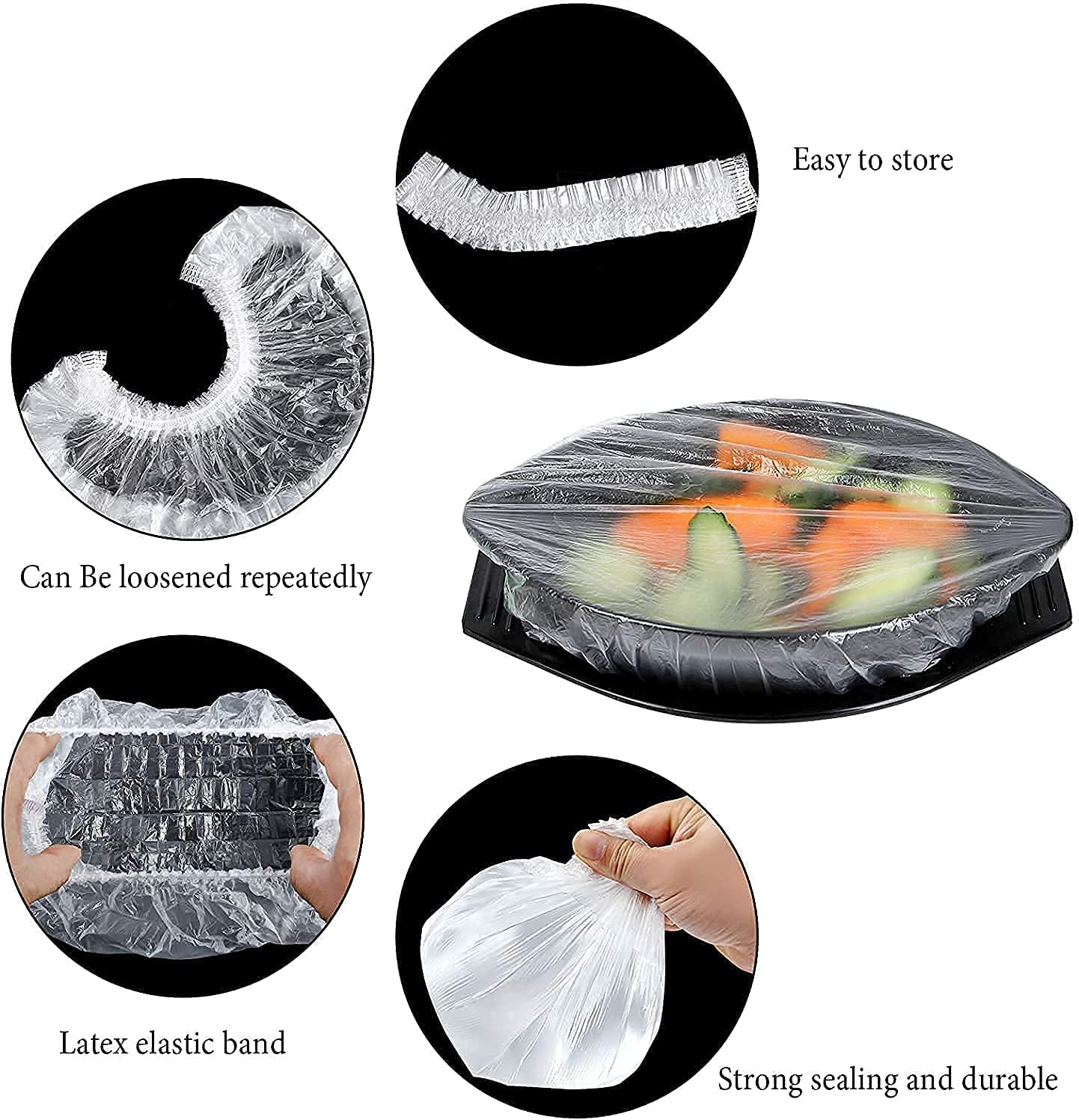 Fresh Keeping Bags, Plastic Sealing Bags Food Cover, Universal Kitchen Wrap Seal Fresh Keeping Caps Fresh Keeping Bags Covers,Plastic Stretchable Food Covers for Leftover And Meal Prep (100PCS)