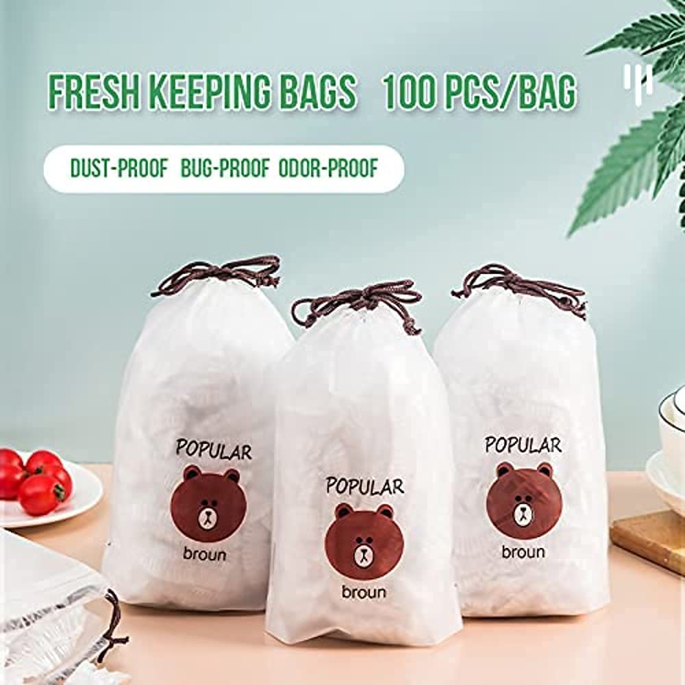 Fresh Keeping Bags, Plastic Sealing Bags Food Cover, Universal Kitchen Wrap Seal Fresh Keeping Caps Fresh Keeping Bags Covers,Plastic Stretchable Food Covers for Leftover And Meal Prep (100PCS)