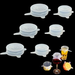 silicone stretch lids, reusable silicone lids bowl covers, 2 sizes silicone covers apply to cans jars cups food container and apple pear other fruits sealed lid for cat dog canned food storage(6 pack)