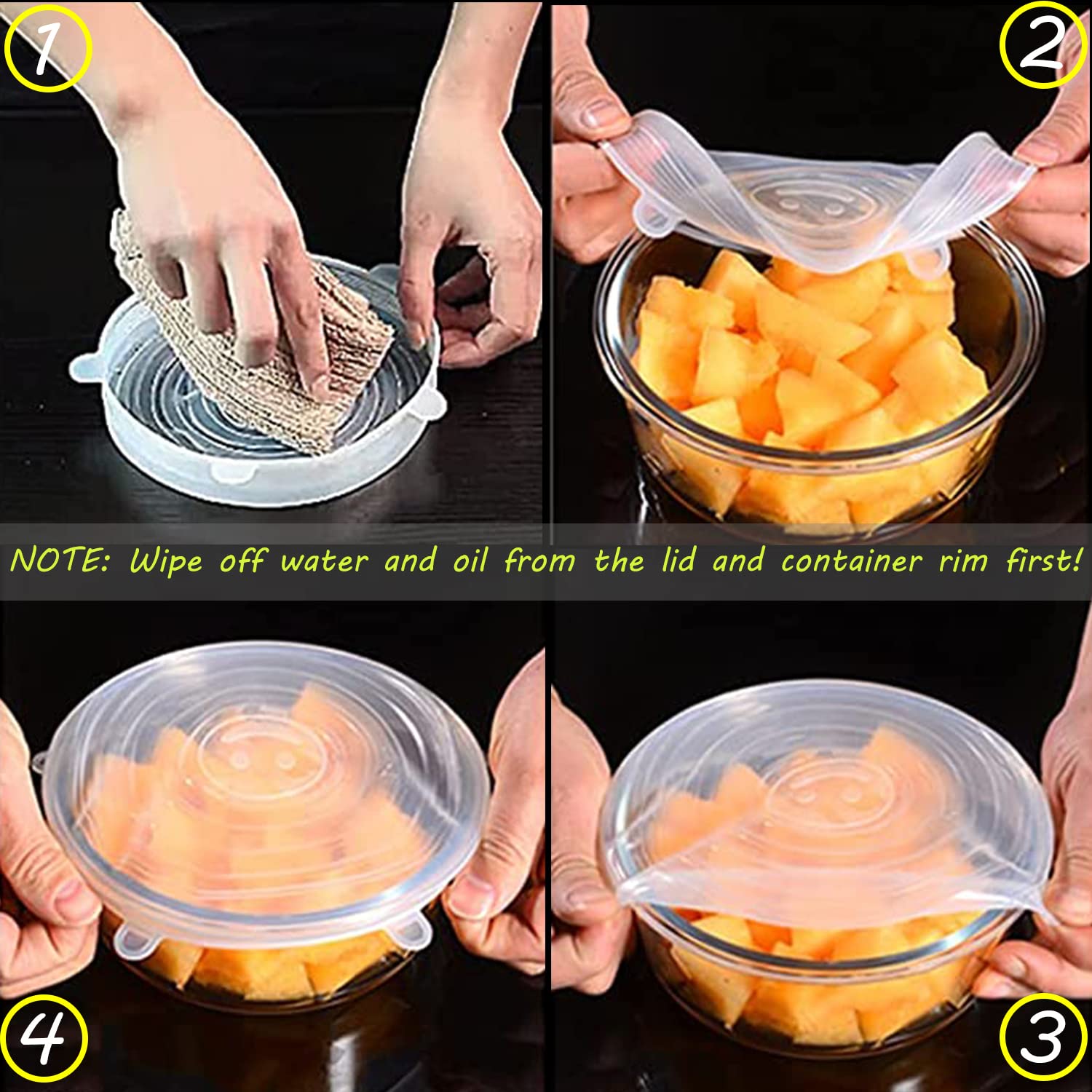 Silicone Stretch Lids, Reusable Silicone Lids Bowl Covers, 2 Sizes Silicone Covers Apply to Cans Jars Cups Food Container and Apple Pear other Fruits Sealed Lid for Cat Dog Canned Food Storage(6 pack)