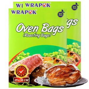 wrapok oven cooking bags small size roasting baking bag for meats ham ribs poultry seafood on thanksgiving, 10 x 15 inch - 16 bags total(pack of 2)