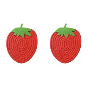 hemoton 2 pcs pot holders cloth trivets strawberry shaped cotton thread kitchen table mats hot pads heat resistant coasters for cooking baking table decorations