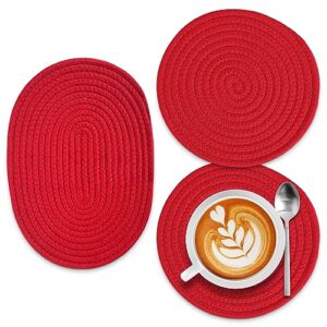 3pcs trivets for hot dishes - red instant pot trivet for hot pans kitchen decor pot mat, woven trivet Сotton trivets for kitchen counter protectors heat resistant pads for countertops