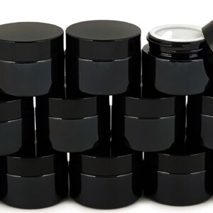 Vivaplex, 12, Black, 1 oz, Round Glass Jars, with Inner Liners and black Lids