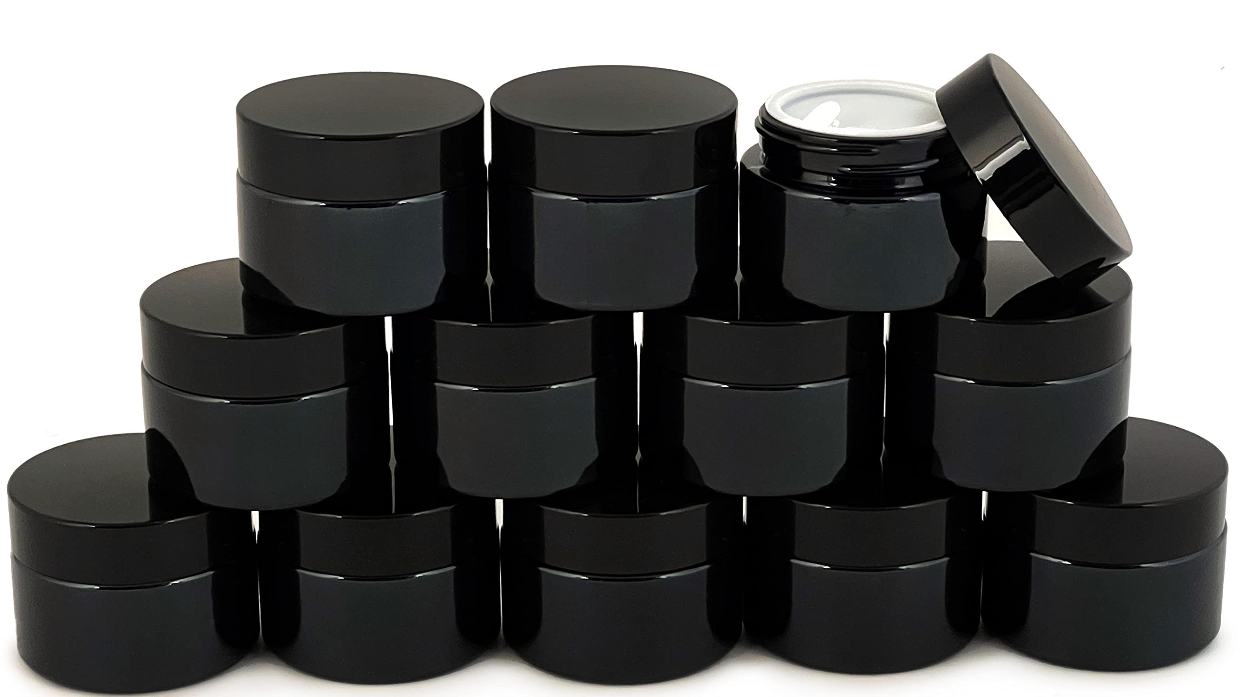 Vivaplex, 12, Black, 1 oz, Round Glass Jars, with Inner Liners and black Lids