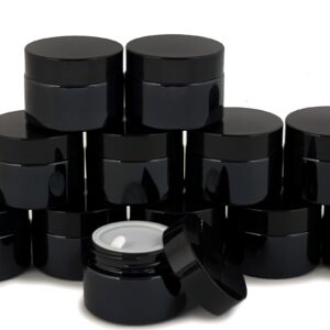 Vivaplex, 12, Black, 1 oz, Round Glass Jars, with Inner Liners and black Lids