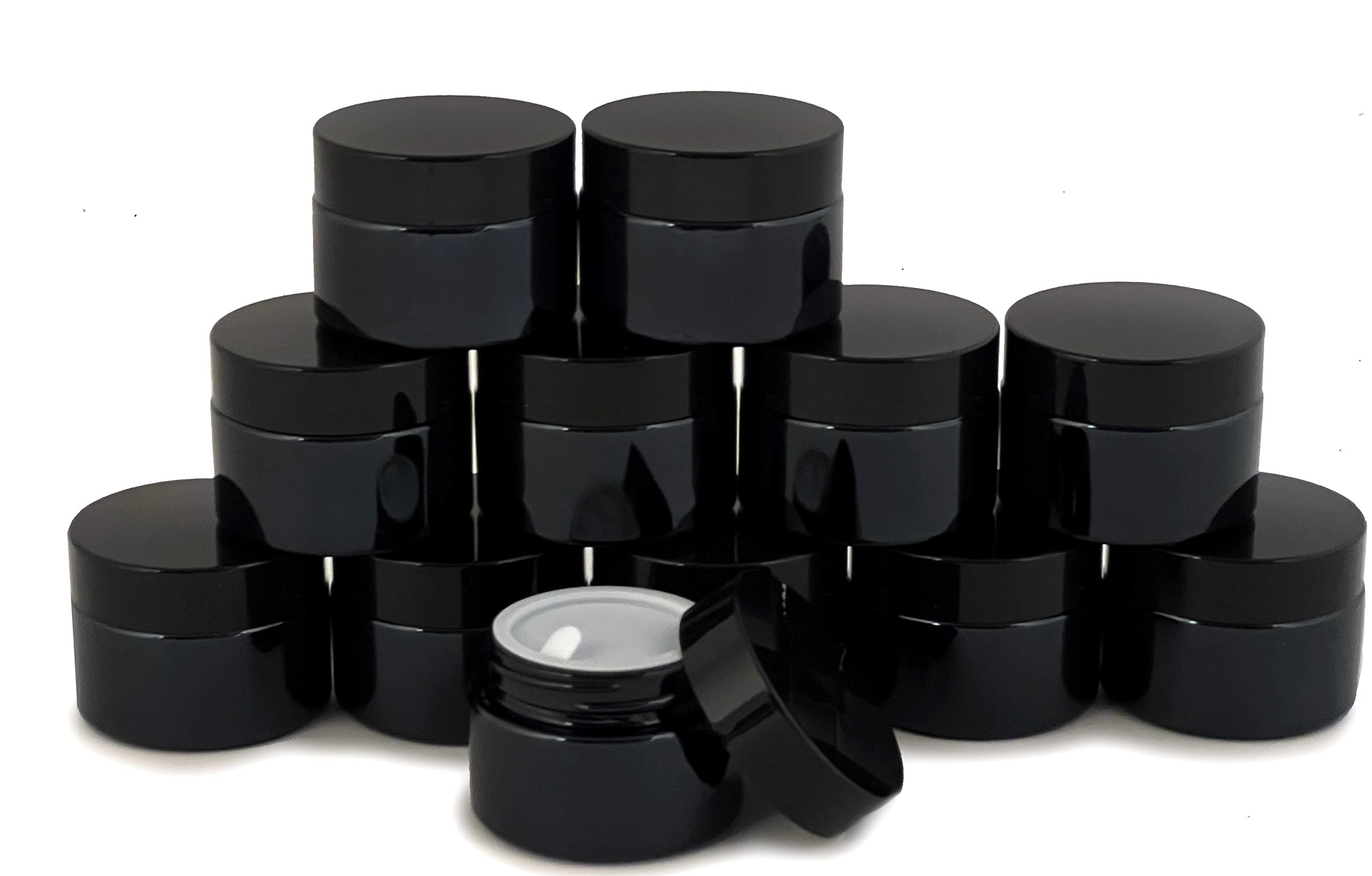 Vivaplex, 12, Black, 1 oz, Round Glass Jars, with Inner Liners and black Lids