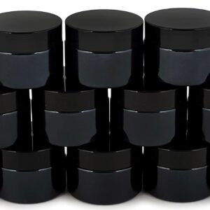 Vivaplex, 12, Black, 1 oz, Round Glass Jars, with Inner Liners and black Lids