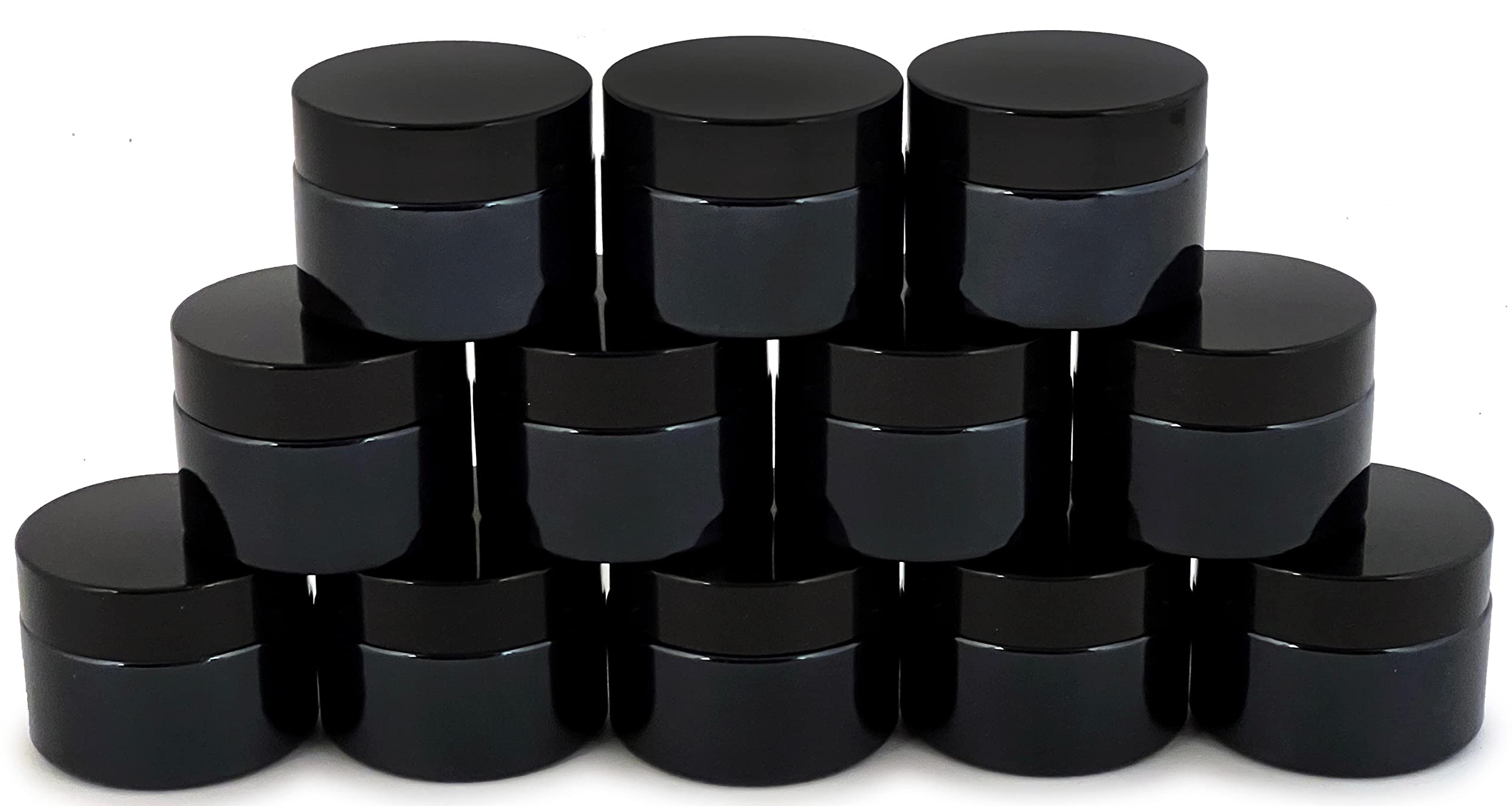 Vivaplex, 12, Black, 1 oz, Round Glass Jars, with Inner Liners and black Lids