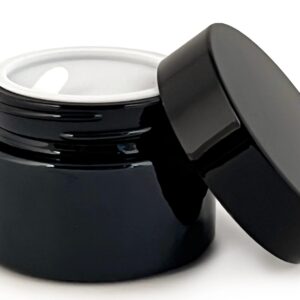 Vivaplex, 12, Black, 1 oz, Round Glass Jars, with Inner Liners and black Lids