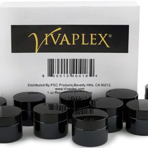 Vivaplex, 12, Black, 1 oz, Round Glass Jars, with Inner Liners and black Lids