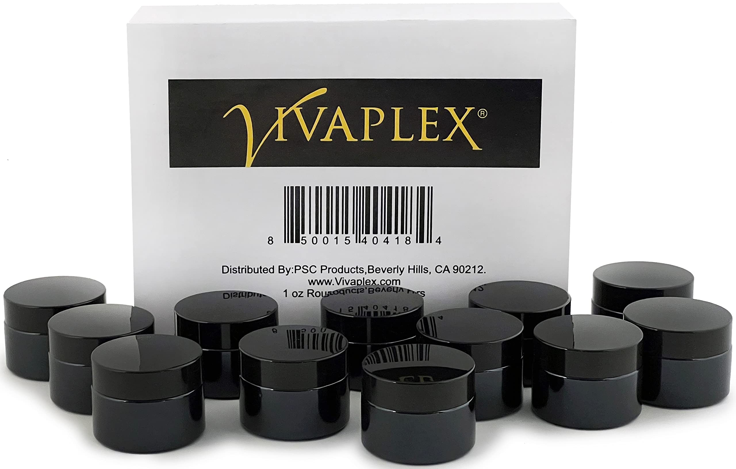 Vivaplex, 12, Black, 1 oz, Round Glass Jars, with Inner Liners and black Lids