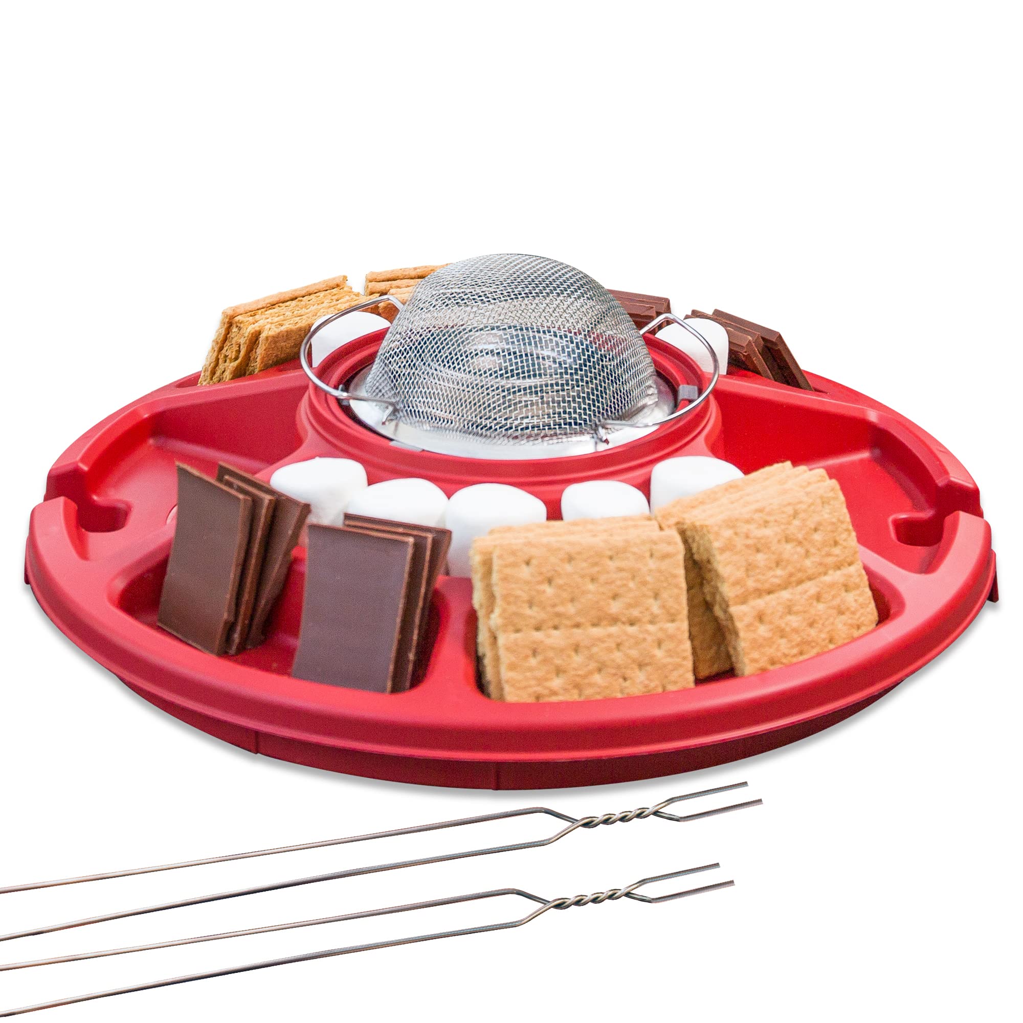 Sterno Table Top Smores Maker Kit with Easy Clean Serving Tray, Designed for Safe, Cord Free Indoor or Outdoor Fun, or Ideal for Kids, Parties, Fun Housewarming Gifts and More Red