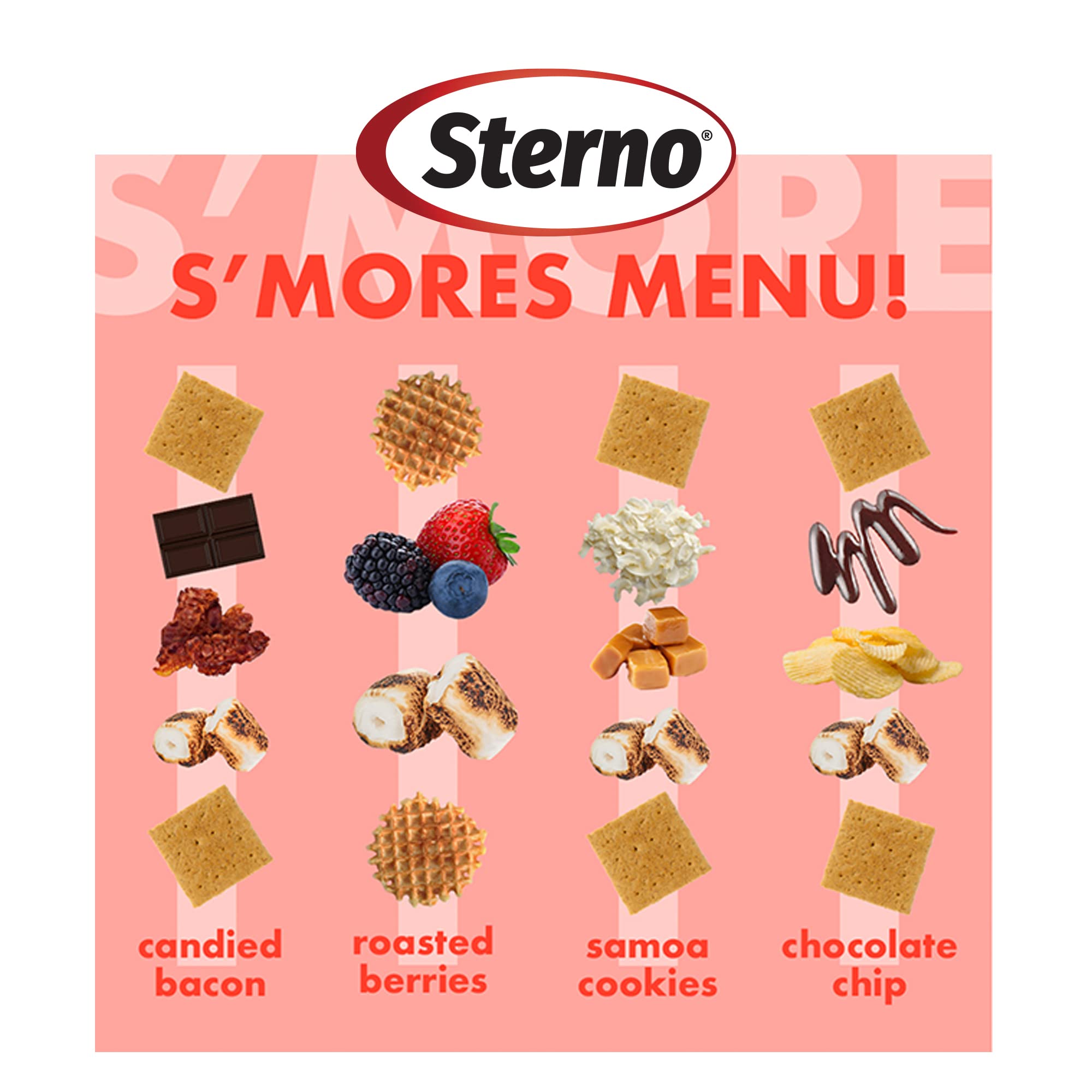 Sterno Table Top Smores Maker Kit with Easy Clean Serving Tray, Designed for Safe, Cord Free Indoor or Outdoor Fun, or Ideal for Kids, Parties, Fun Housewarming Gifts and More Red