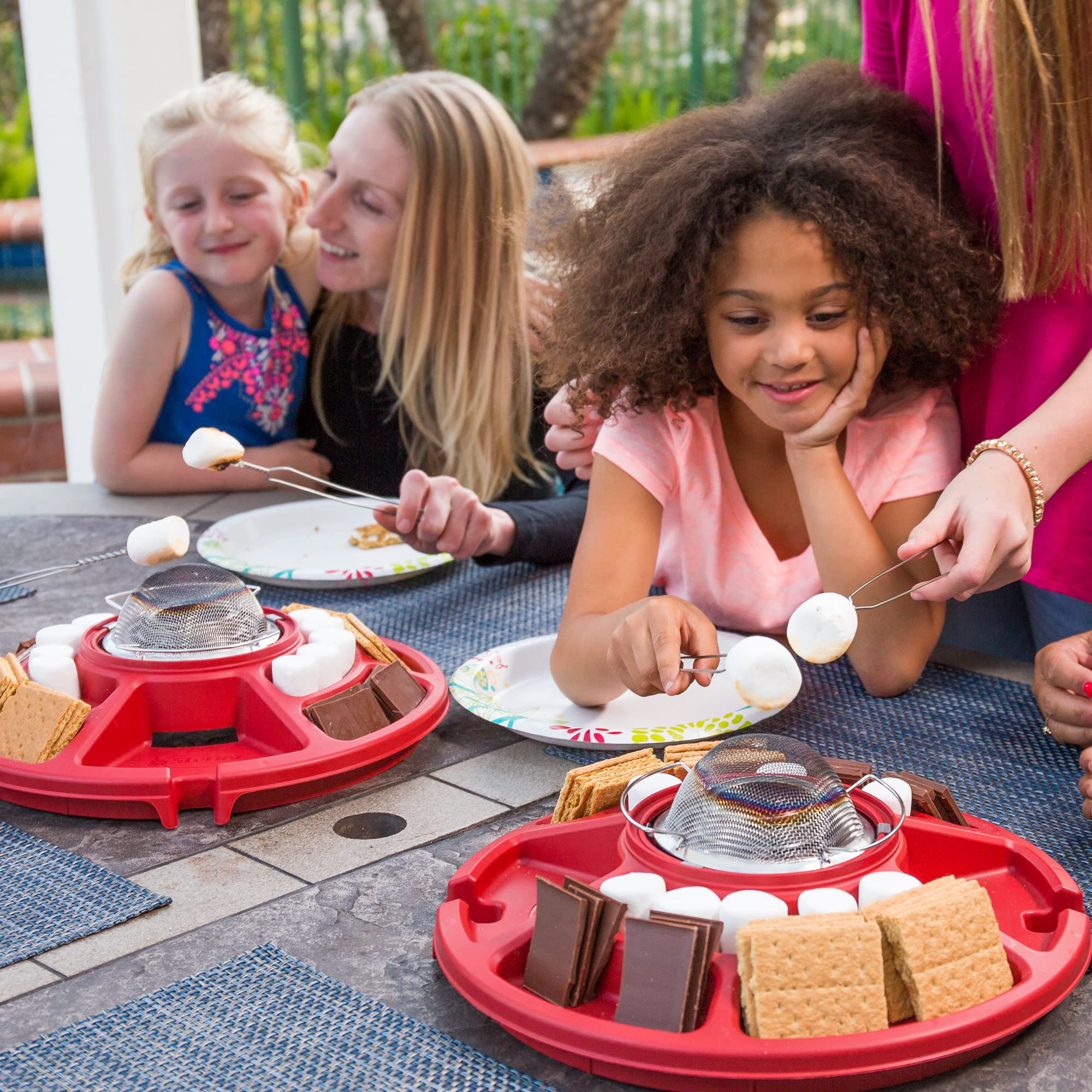 Sterno Table Top Smores Maker Kit with Easy Clean Serving Tray, Designed for Safe, Cord Free Indoor or Outdoor Fun, or Ideal for Kids, Parties, Fun Housewarming Gifts and More Red