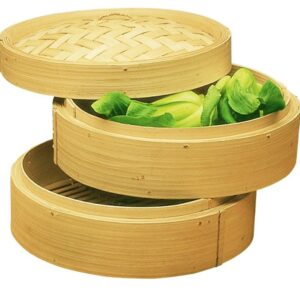 Happy Sales , Three Piece 6 Inch Bamboo Steamer