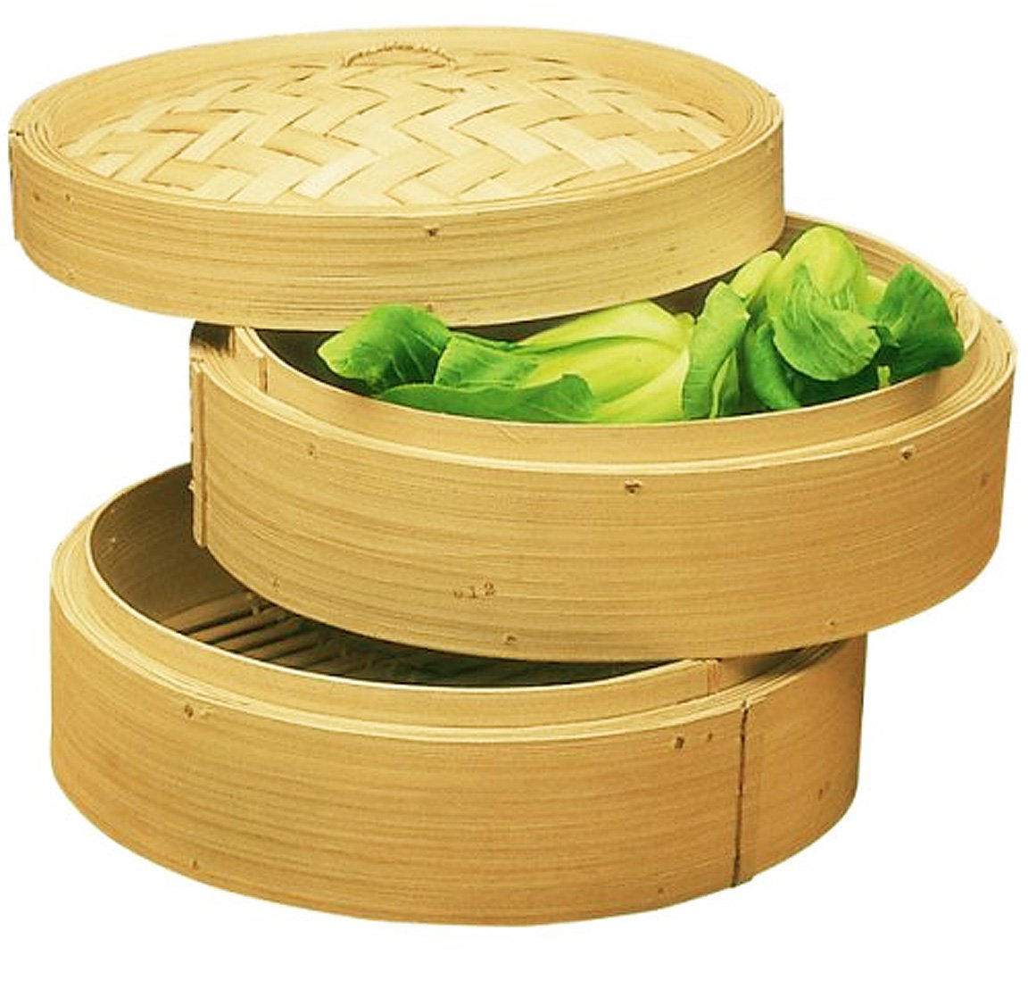 Happy Sales , Three Piece 6 Inch Bamboo Steamer