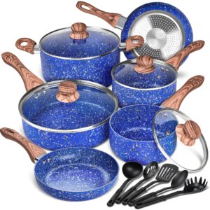 michelangelo pots and pans set 15 piece with with non- toxic stone-derived interior, nonstick kitchen cookware set with utensils
