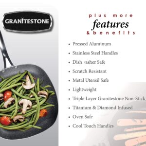 Granitestone 2149 Shallow Square Pan, Ultra Non-stick & Scratchproof Aluminum Fry Pans, Mineral-enforced, Oven & Dishwasher Safe with Cool Touch Handles, PFOA-Free Cookware - As Seen On TV (12 inch)