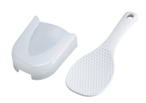non-stick sushi rice paddle with suction holder, 2.50" x 3.50" (scoope wide) x 7.75 inches (total paddle long)