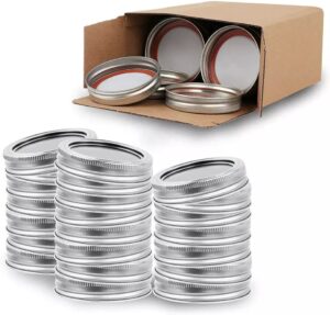 m maciboi 100 pcs premium regular mason jar lids and bands set split-type canning lids for jars, kerr jars lids, leak proof food grade material, 100% fit & airtight for regular mouth (70mm, silver)
