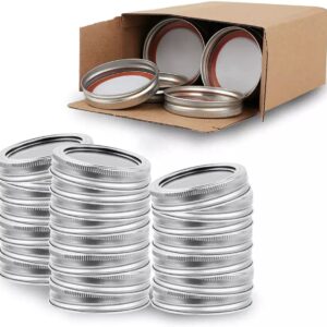 M MACIBOI 100 Pcs Premium Regular Mason Jar Lids and Bands Set Split-type Canning Lids for Jars, Kerr Jars Lids, Leak Proof Food Grade Material, 100% Fit & Airtight for Regular Mouth (70mm, Silver)