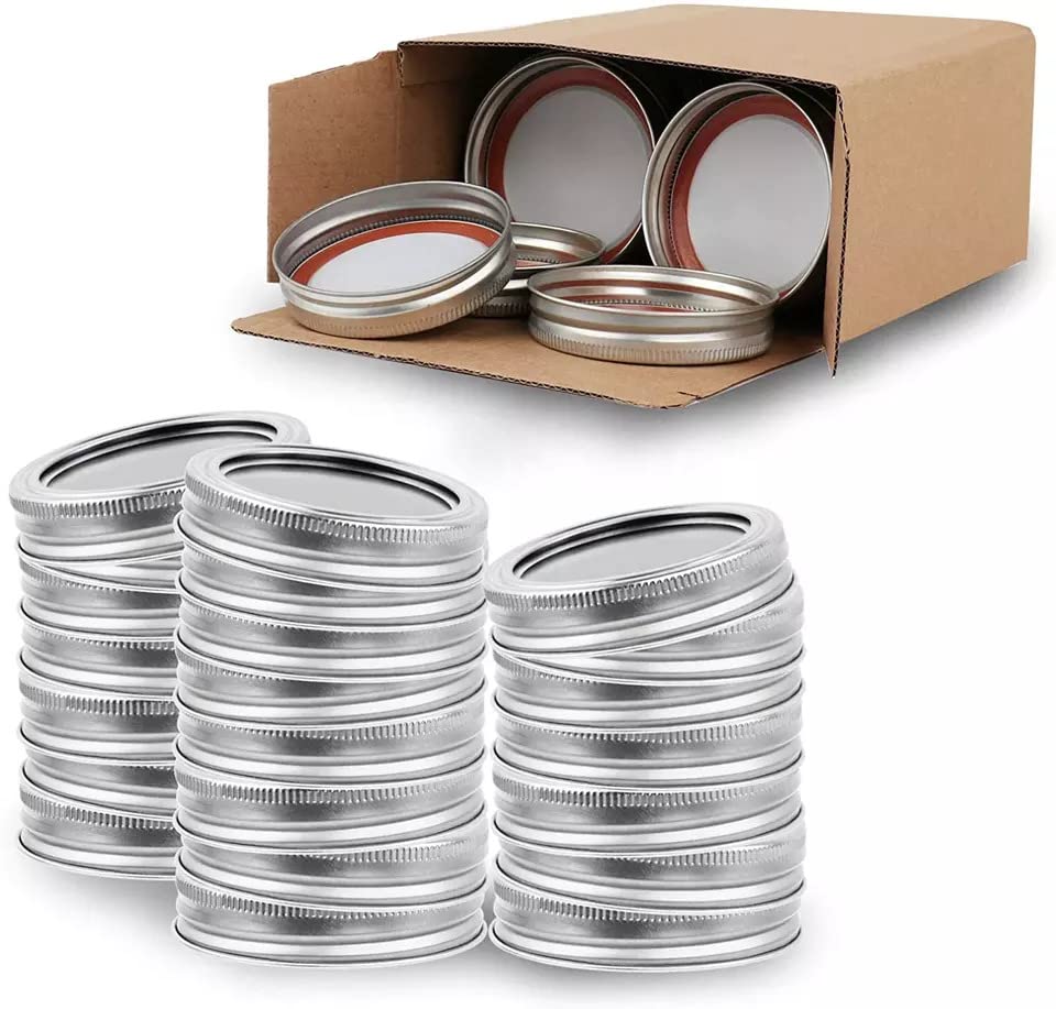 M MACIBOI 100 Pcs Premium Regular Mason Jar Lids and Bands Set Split-type Canning Lids for Jars, Kerr Jars Lids, Leak Proof Food Grade Material, 100% Fit & Airtight for Regular Mouth (70mm, Silver)