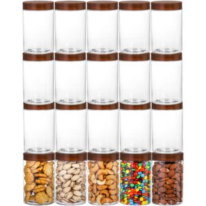 fasmov 20 pack 12 oz clear empty plastic jars with screw-on lids, ideal containers for kitchen and home storage, brown