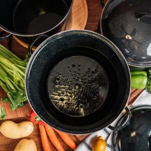 Granite Ware 15 Qt Heavy Gauge Seafood, Tamale, Steamer Pot with Lid and Trivet. (Speckled Black) Enamelware. Stainless Steel. Suitable for Cooktops, Oven to table. Dishwasher Safe.