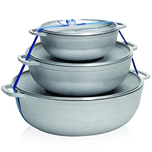 IMUSA USA R200-CALDERO22C Traditional Colombian Natural Caldero Set 3-Piece (1.6/3.2/4.6) Quart, Silver (Dutch Oven Set)