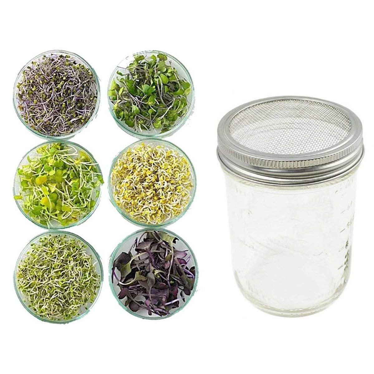 2 Pcs Stainless Steel Sprouting Jar Lids with 2 Pcs Stainless Steel Sprouting Stands for Wide Mouth Mason Jar(Jar Not Included)