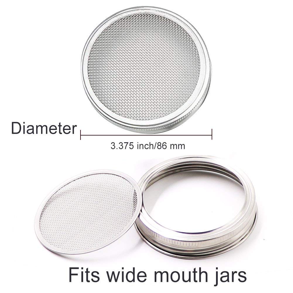 2 Pcs Stainless Steel Sprouting Jar Lids with 2 Pcs Stainless Steel Sprouting Stands for Wide Mouth Mason Jar(Jar Not Included)