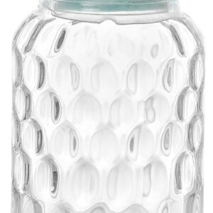 Red Co. 32.75 Oz Dimpled Glass Food Storage Jar with Mermaid Ceramic Airtight Lid, Clear/Teal Blue