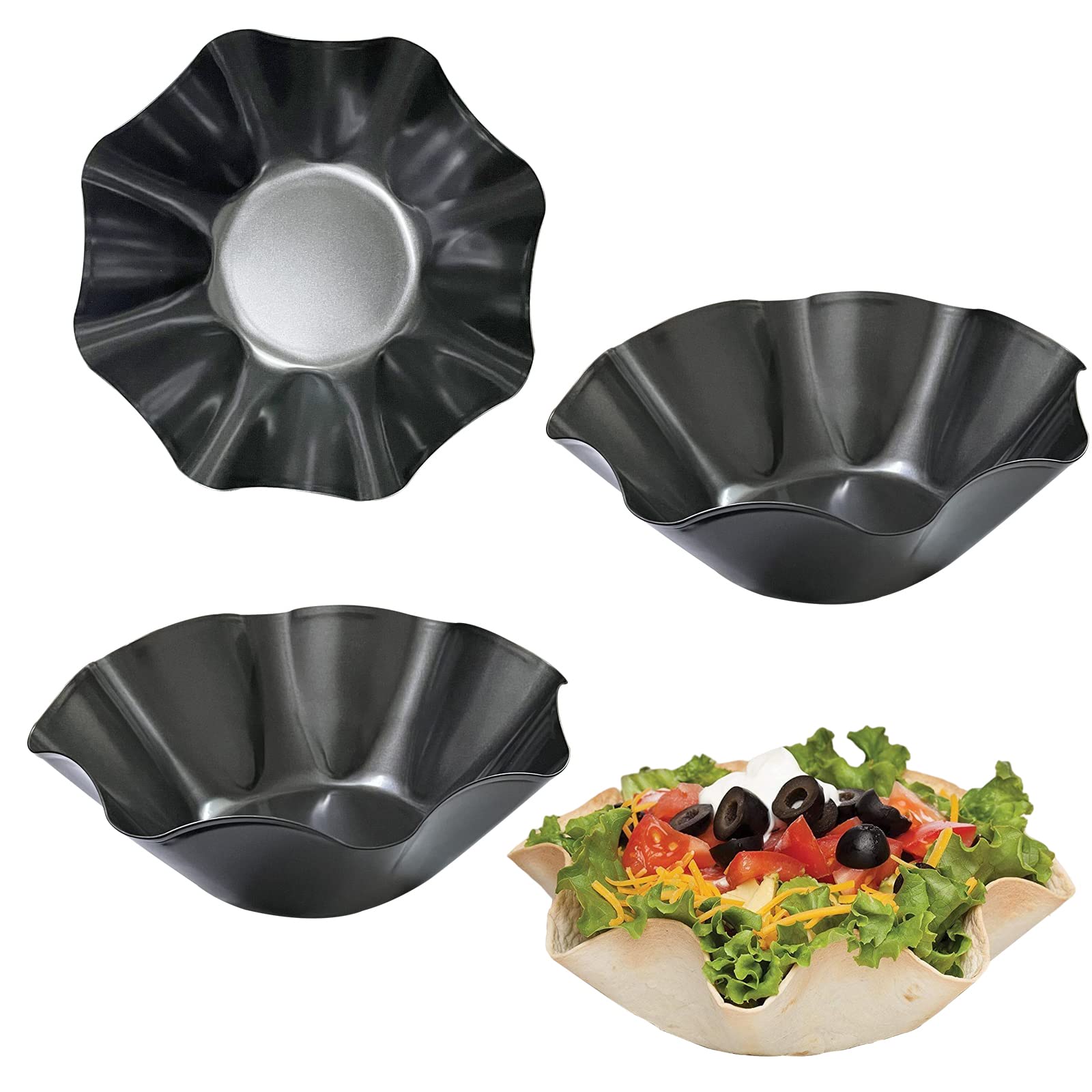 Skoxkoc Tortilla Maker Taco Shell Molds – 6 Pack Large Size 8.4" Nonstick Carbon Steel Petal Shape Tortilla Shell Pans Baking Molds Tostada for Frying Salad Bowls (6)