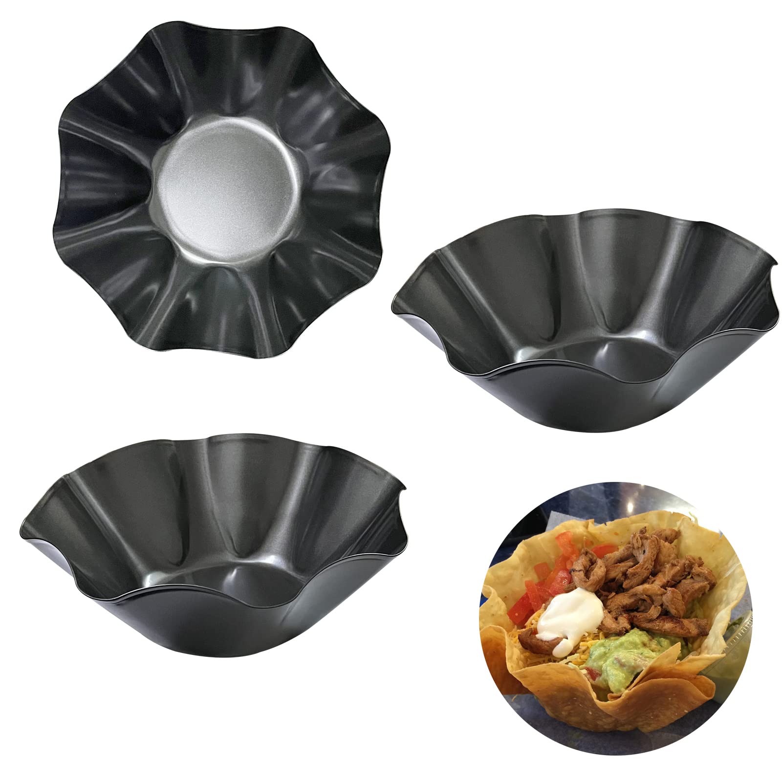 Skoxkoc Tortilla Maker Taco Shell Molds – 6 Pack Large Size 8.4" Nonstick Carbon Steel Petal Shape Tortilla Shell Pans Baking Molds Tostada for Frying Salad Bowls (6)