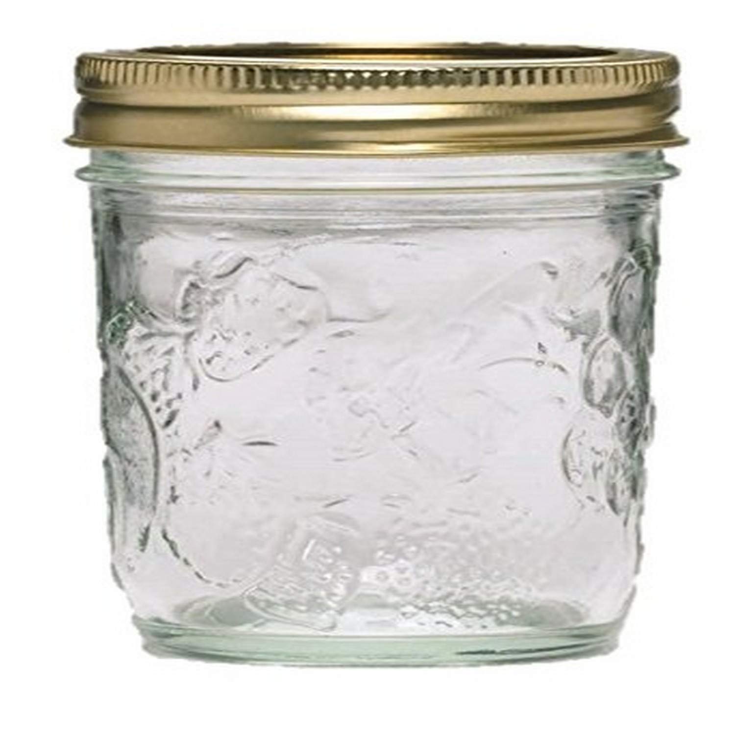 Ball Golden Harvest Mason Regular Mouth 8oz Jelly Jar 12PK 'Vintage Fruit Design', RM 8 Oz, Clear