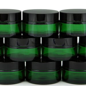 Vivaplex, 12, Green, 15 ml, Round Glass Jars, with Inner Liners and black Lids