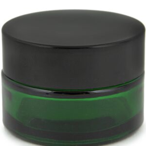 Vivaplex, 12, Green, 15 ml, Round Glass Jars, with Inner Liners and black Lids