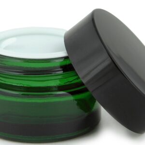 Vivaplex, 12, Green, 15 ml, Round Glass Jars, with Inner Liners and black Lids