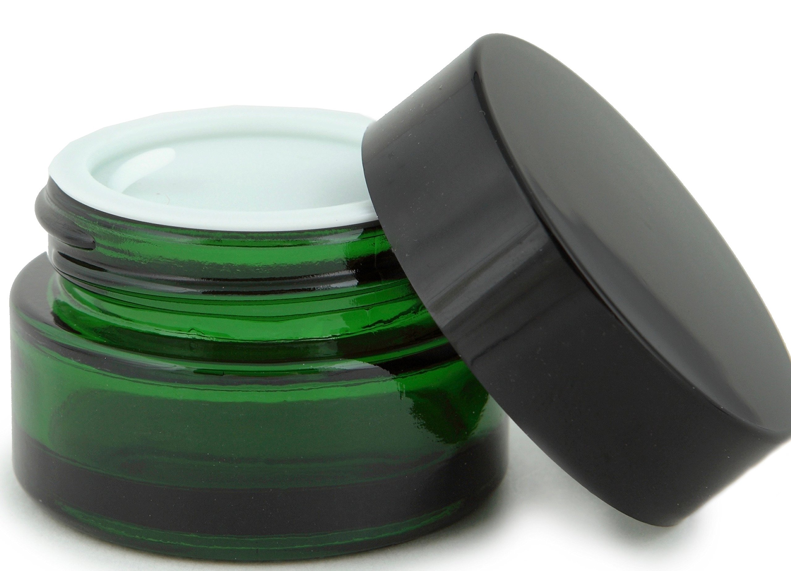 Vivaplex, 12, Green, 15 ml, Round Glass Jars, with Inner Liners and black Lids