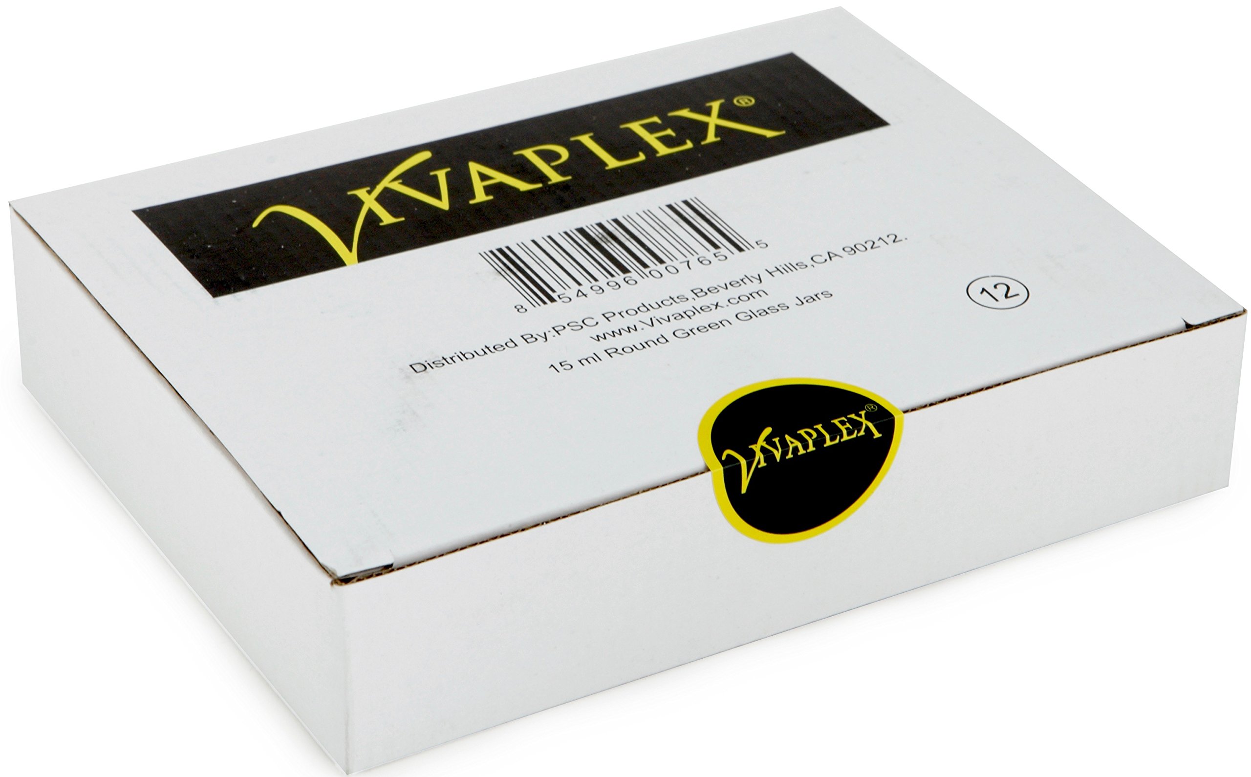 Vivaplex, 12, Green, 15 ml, Round Glass Jars, with Inner Liners and black Lids