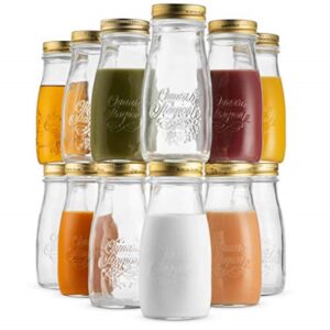 bormioli rocco quattro stagioni, set of 12, glass canning mason jars and drinking bottles, 13.5 oz. with gold metal airtight lids, made in italy.